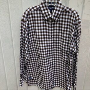 Tommy Hilfiger 80s 2 ply fabric brown and white checkered Mens shirt
